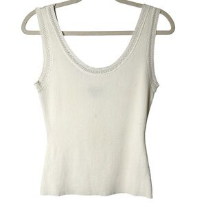 Camille La Vie White Fitted Ribbed Tank Top Rayon Nylon Large Capsule Minimalist